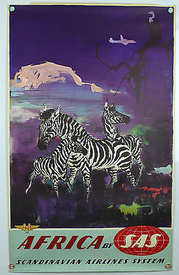 Africa Zebras by SAS Original Vintage Travel Poster 1950's Otto Nielson