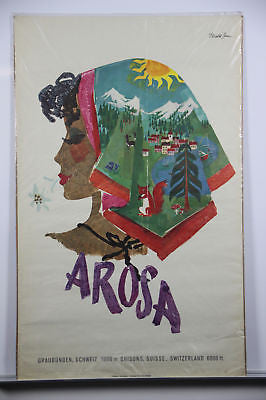 Switzerland Arosa Original Vintage Travel Poster 1950's