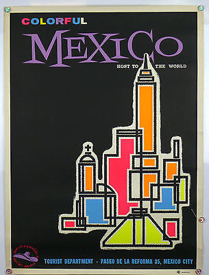 Colorful Mexico Original Vintage Travel Poster 1960s Day Glo Inks