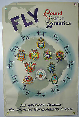 Pan American Fly Round South America Original Vintage Travel Poster 1949