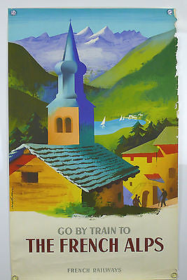 Go By Train to the French Alps Original Vintage Travel Poster 1954 artist Nathan