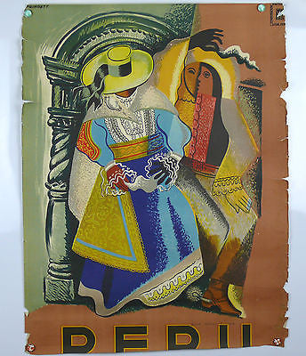 Peru Dancers Original Vintage Travel Poster 1940's